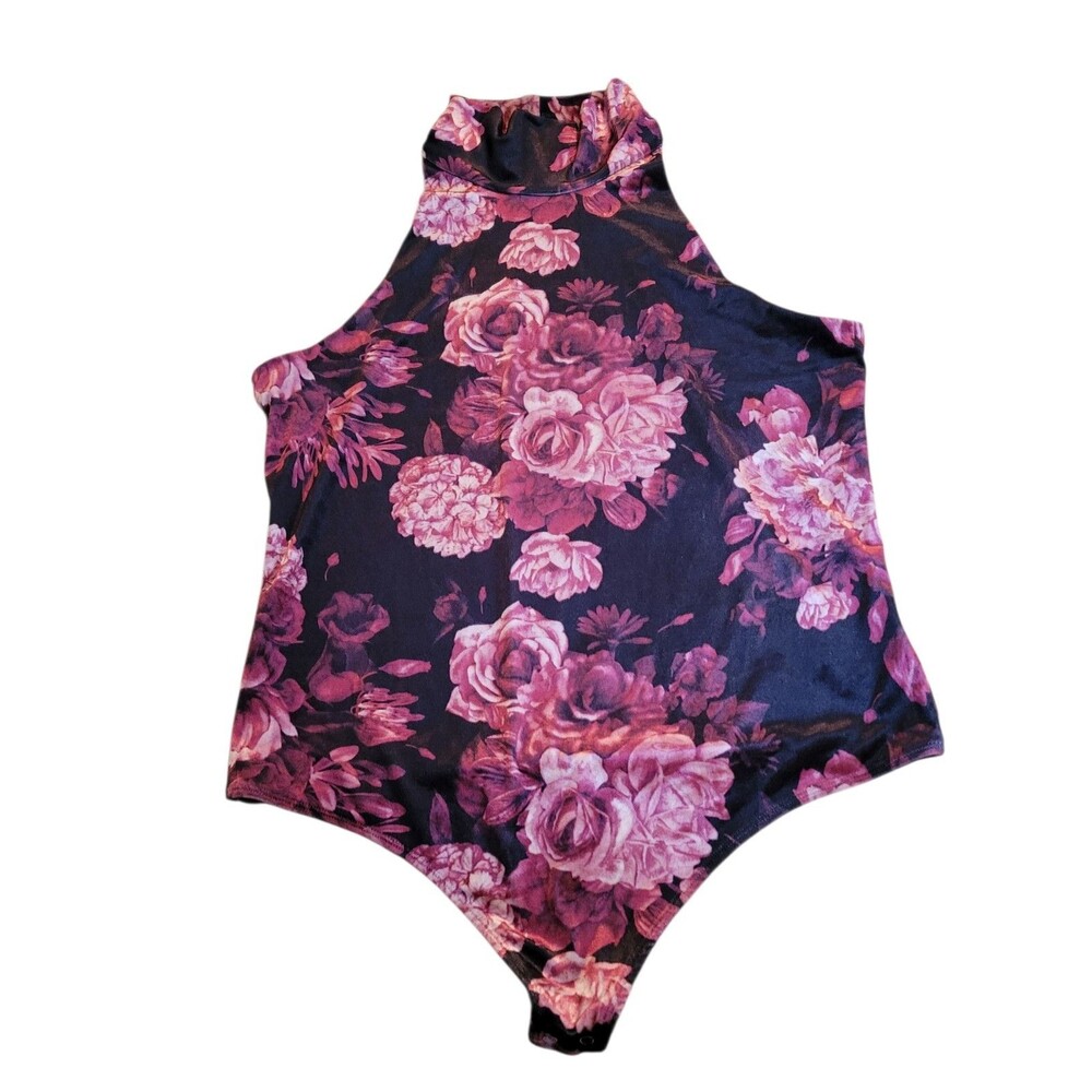 Express Fitted Body Contour Floral Mock Neck Sleeveless Bodysuit Whimsi Size XL